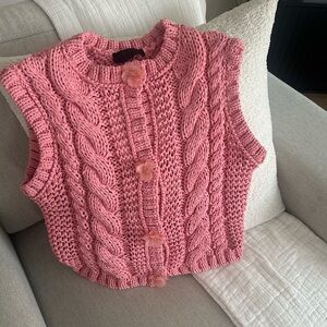 Zara Pink Knit Button-Up Vest flower